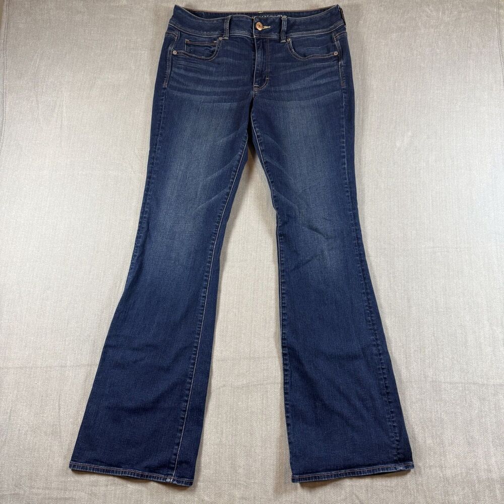 American Eagle Kick Boot Jeans Womens 12 Regular Blue Denim Dark Stretch Casual